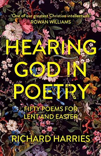 Book cover with floral design and yellow title: "Hearing God in Poetry".