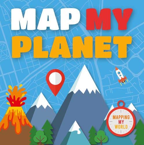 Book cover: "Map My Planet" with mountains, volcano, and map marker.
