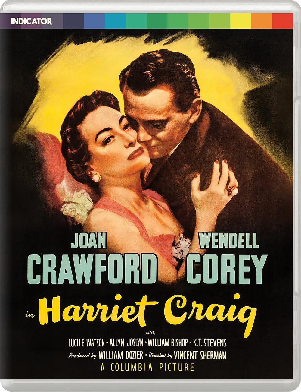 Blu-ray cover art for Harriet Craig featuring Joan Crawford and Wendell Corey.
