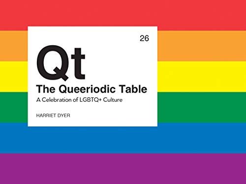 Book cover with "Qt" element design on a rainbow flag background.