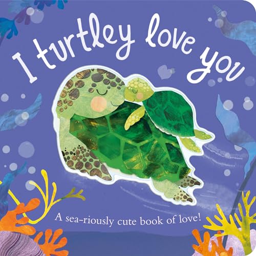 Two green turtles embracing, book cover with bubbly underwater scene.