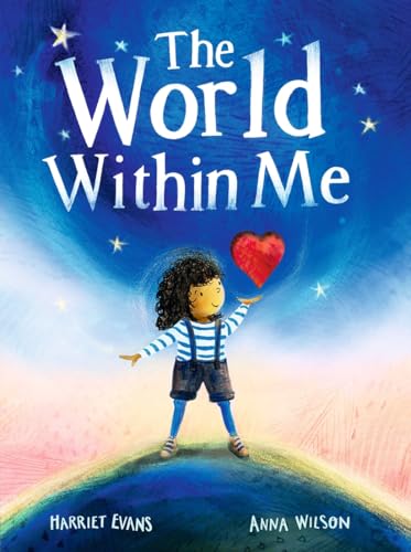 Book cover: girl holding a red heart against a starry, colorful sky.