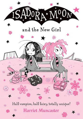 Book cover illustration featuring two girls sitting on a bench in a pink landscape.