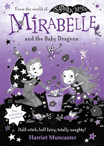 Book cover featuring Mirabelle and a boy with baby dragons on a purple background.