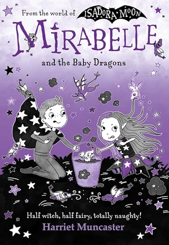 Book cover illustration of Mirabelle and a boy with baby dragons in a bucket.
