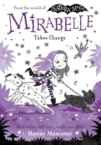 Book cover featuring a girl with purple hair walking a spotted dog and terrier.