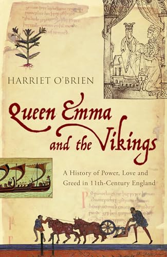 Book cover: “Queen Emma and the Vikings” with historical illustrations.