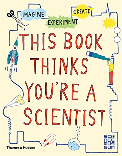 Book cover with colorful illustrations of science experiments and tools.