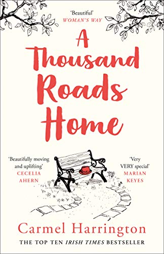 Book cover with a red hat on a park bench and hand-drawn tree branches.