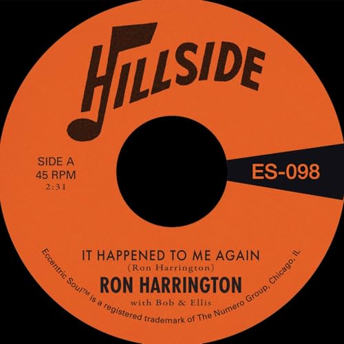 Orange vinyl record label for Ron Harrington's It Happened To Me Again on Hillside.
