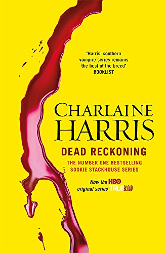 Book cover: “Dead Reckoning” by Charlaine Harris, with red blood-like splash.