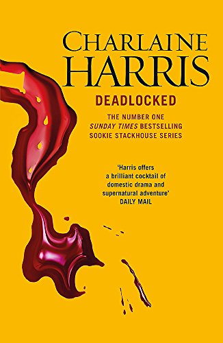 Book cover: "Deadlocked" by Charlaine Harris, with red liquid splash.