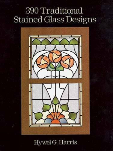 Book cover showing a floral stained glass window design against a black background.