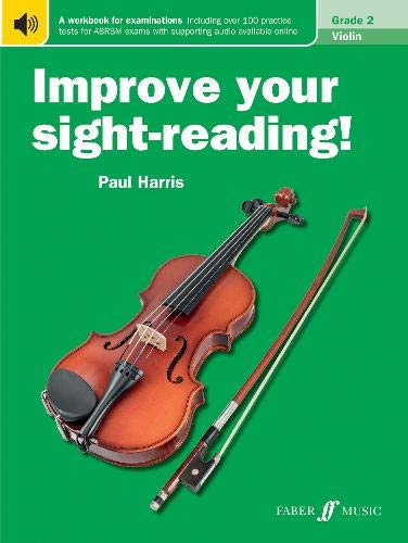 Green cover with violin image, text reads "Improve your sight-reading! Violin Grade 2".
