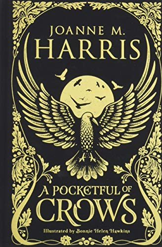 Book cover: black background with gold ornate frame and a crow.