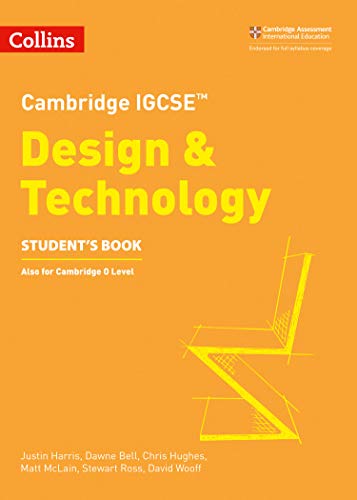 Orange textbook cover titled Cambridge IGCSE Design and Technology with a yellow chair sketch.