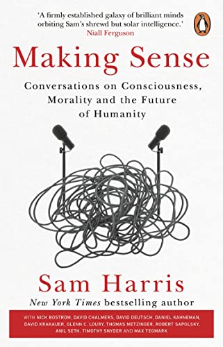 Book cover: "Making Sense" by Sam Harris, with microphones and tangled wires.