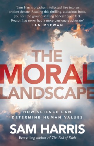 Book cover: "The Moral Landscape" by Sam Harris, with cloudy sky background.