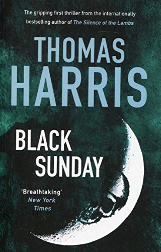 Book cover for “Black Sunday” by Thomas Harris with a crescent moon.