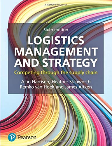 "Textbook cover with multicolored swirling lines and title 'Logistics Management and Strategy' in white text."