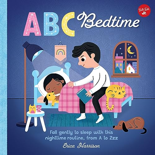 Book cover depicting a bedtime scene with children, pets, and furniture.