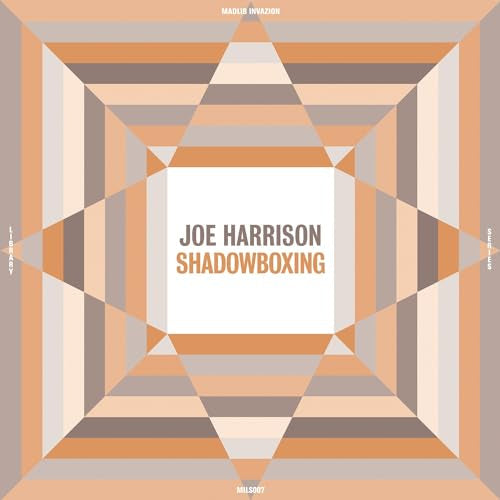 Vinyl record cover: geometric orange and beige pattern, text "Joe Harrison Shadowboxing".