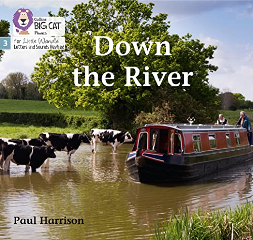 Book cover showing a narrowboat on a river with cows standing in water.