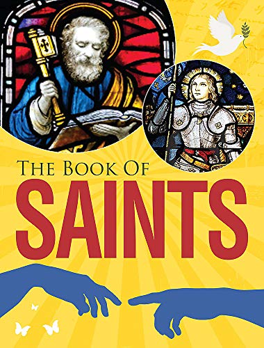 Book cover featuring stained glass imagery of saints and the title "The Book of Saints".