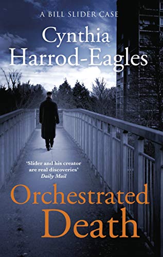 Book cover: man walking on bridge, dark tones, title “Orchestrated Death”.