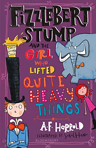 Book cover with illustrated characters, an elephant, and colorful text.