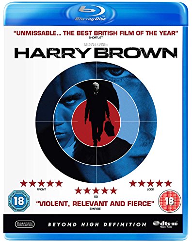 Blu-ray cover for Harry Brown featuring a man in a crosshair and Michael Caine.