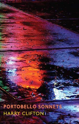 Book cover: wet pavement reflections with title “Portobello Sonnets” below.