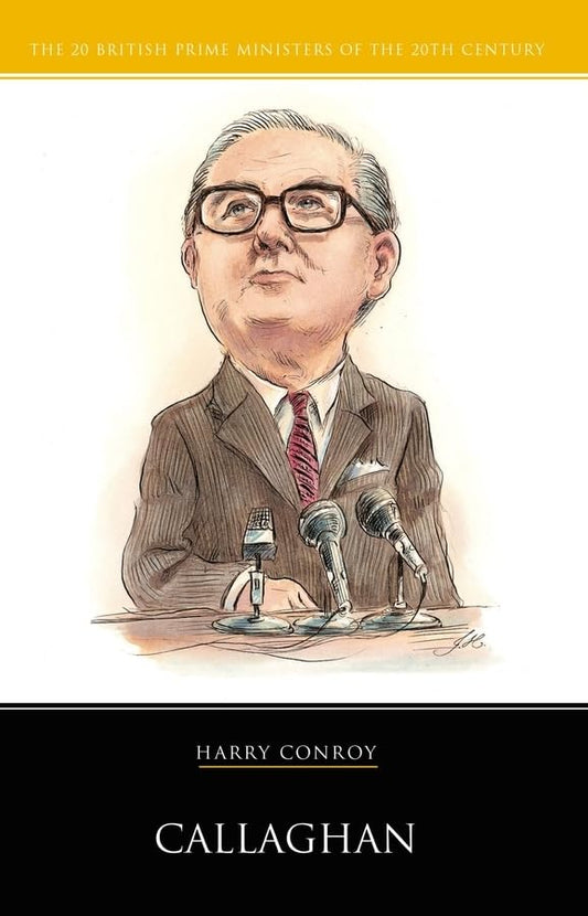 Book cover featuring a caricature of James Callaghan at a podium.