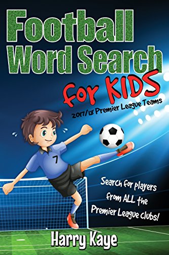 Football word search book cover with a boy kicking a soccer ball.