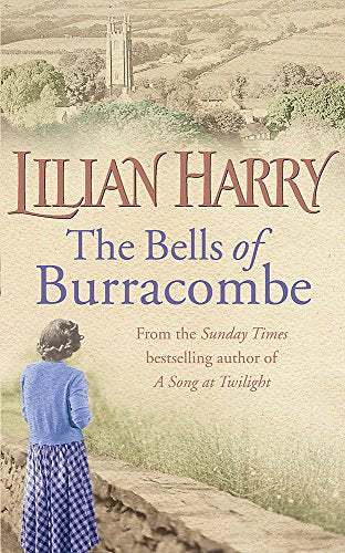 Book cover with a woman looking towards a village church tower.