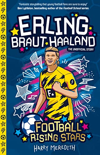 Book cover featuring illustrated Erling Haaland in a yellow and black football kit.