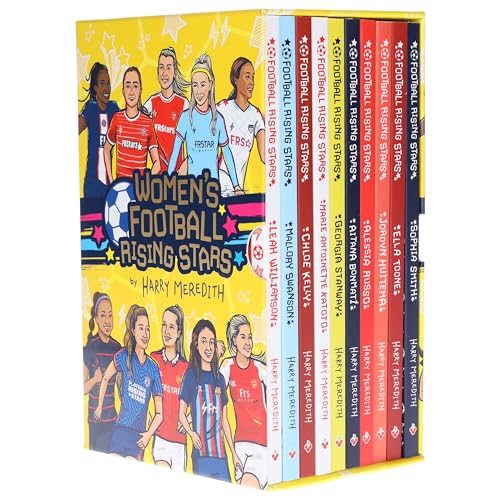 A ten-book collection box set titled Women's Football Rising Stars featuring illustrated female players.