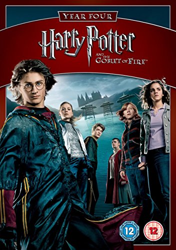 Harry Potter film poster with six characters and Hogwarts castle in background.