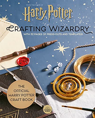 Harry Potter crafting book cover with wand, time-turner, and wax seal.