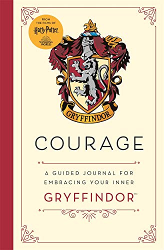Gryffindor crest and “Courage” text on a cream-colored guided journal.