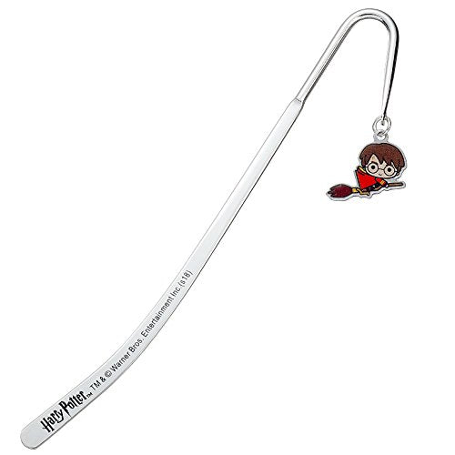 Silver Harry Potter bookmark with a chibi Harry figure charm.