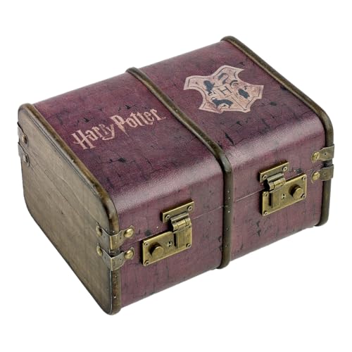 Dark purple Harry Potter themed trunk with gold hardware and logo.