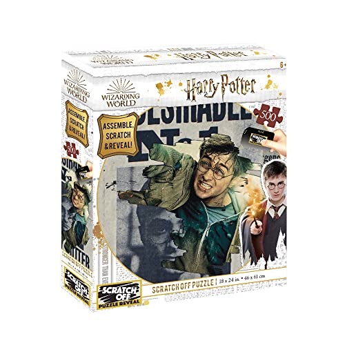 Harry Potter scratch-off puzzle box featuring Harry with a wanted poster.