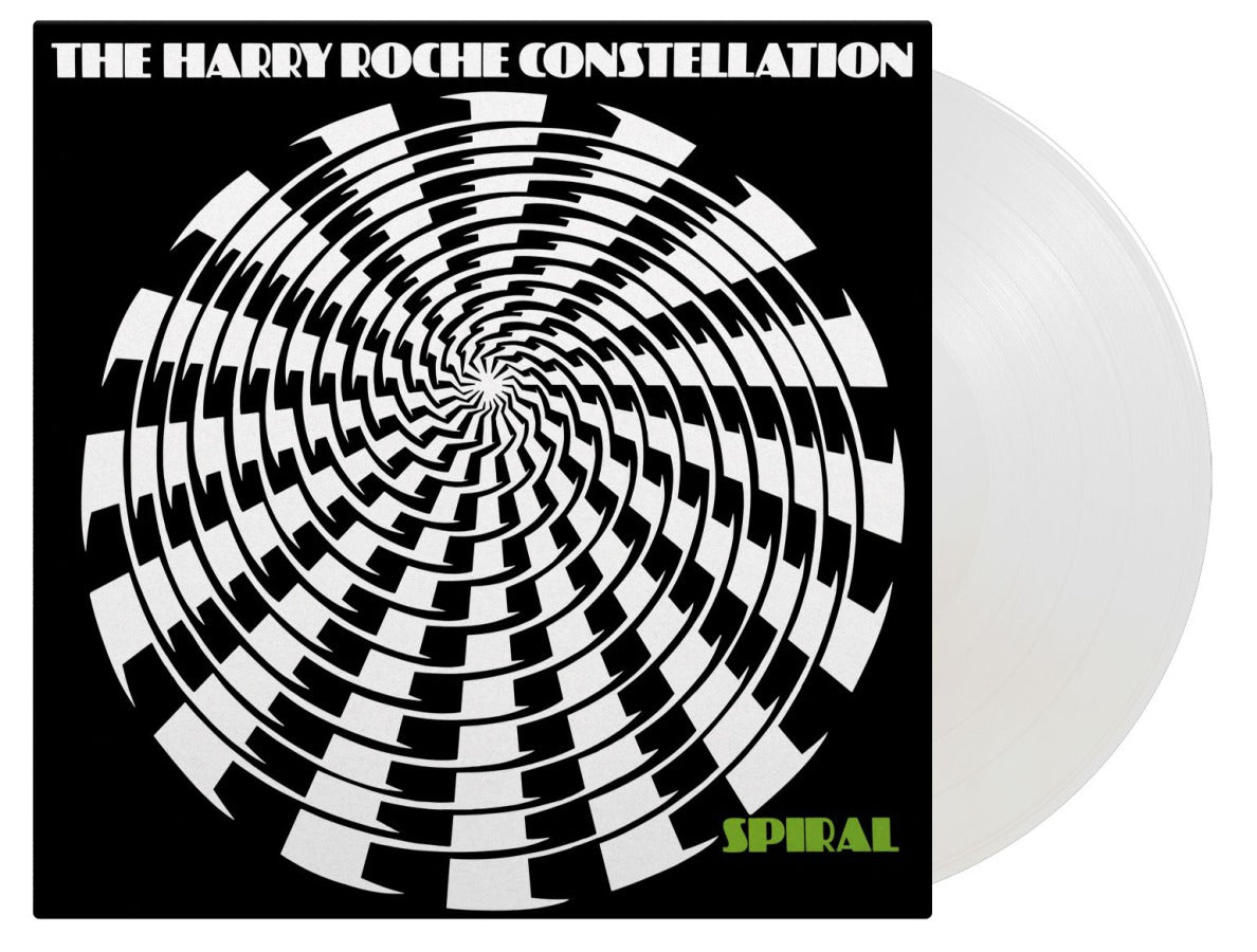 Vinyl record with black and white spiral design, titled "Spiral".