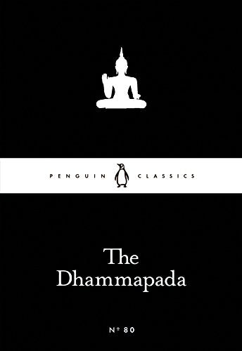 Black book cover with white Buddha silhouette, Penguin Classics logo, and The Dhammapada title.