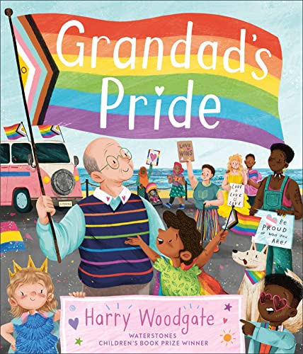 Book cover: Grandad and children at a colorful Pride parade.