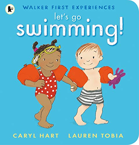 Book cover with illustrated children wearing swim gear, ready to swim.