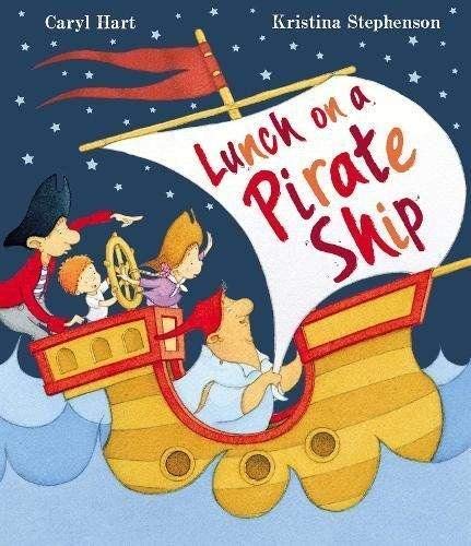 Book cover: colorful illustration of children on a pirate ship.
