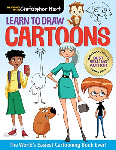 Book cover titled Learn to Draw Cartoons featuring various cartoon character illustrations.