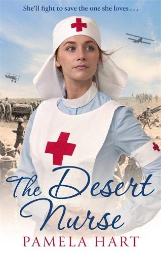 Book cover: woman in nurse’s uniform with wartime scene background.